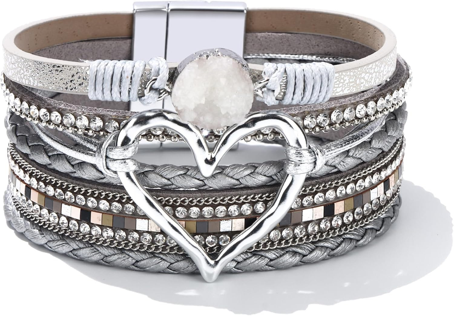 Handmade Leather Heart Wrap Bracelets for Women – Trendy Stackable Cuffs