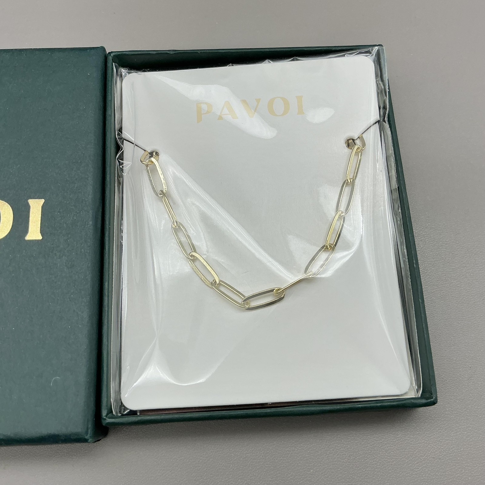 Pavoi Necklace Gold Tone Paperclip Link Chain Dainty Womens Jewelry Boxed