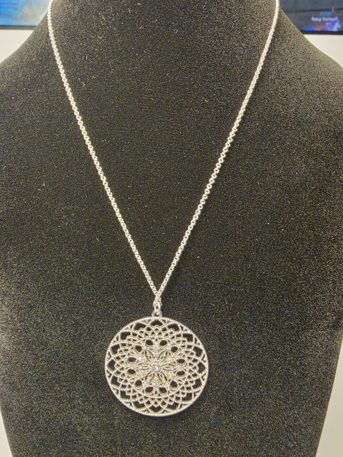 LOFT silver tone chain clear crystals medallion pendant necklace