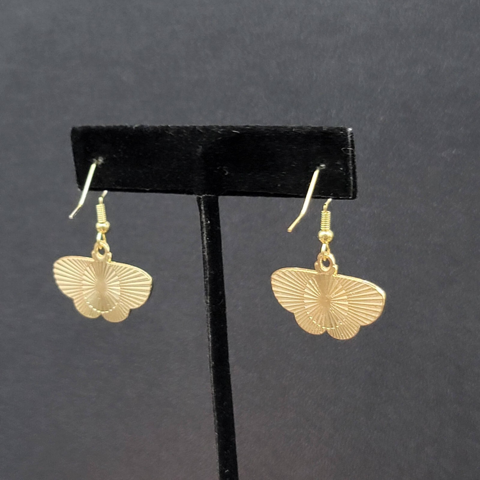 Moth Pierced Earrings Gold tone Pink Purple White Enamel Dangle 5/8″