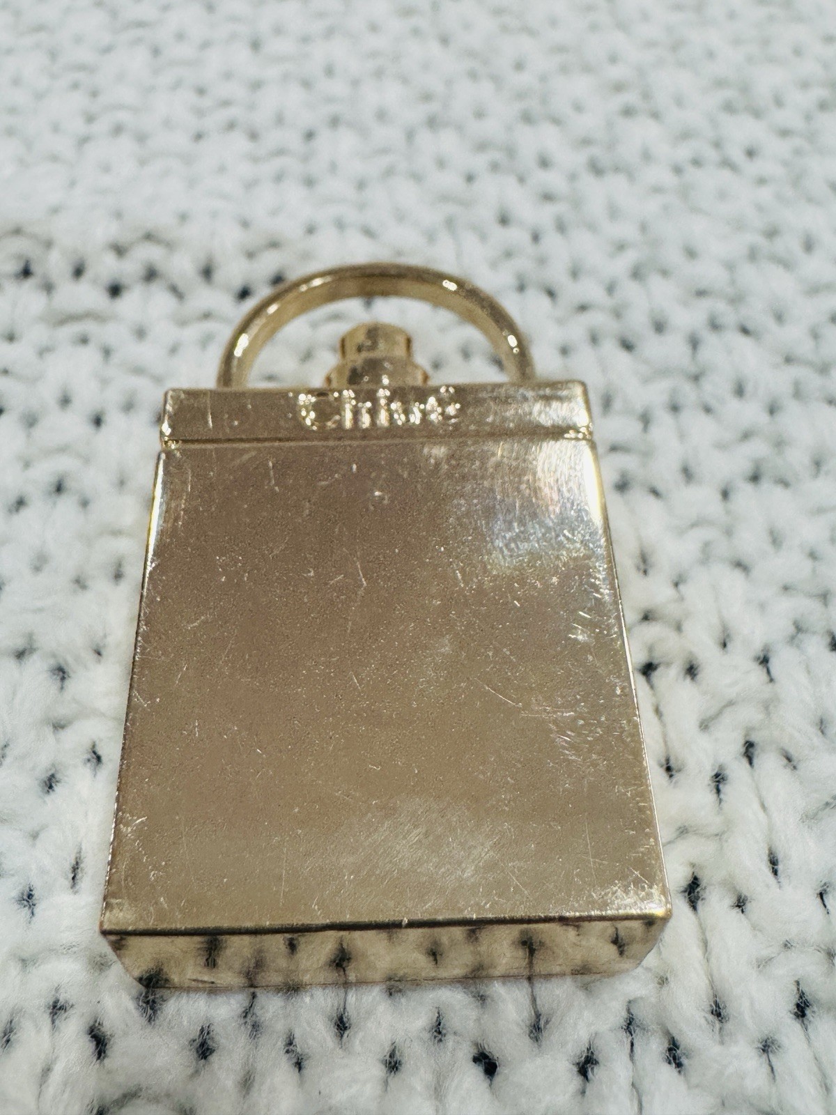 Chloé Gold Tone Perfume Bottle Padlock Charm Pendant Designer
