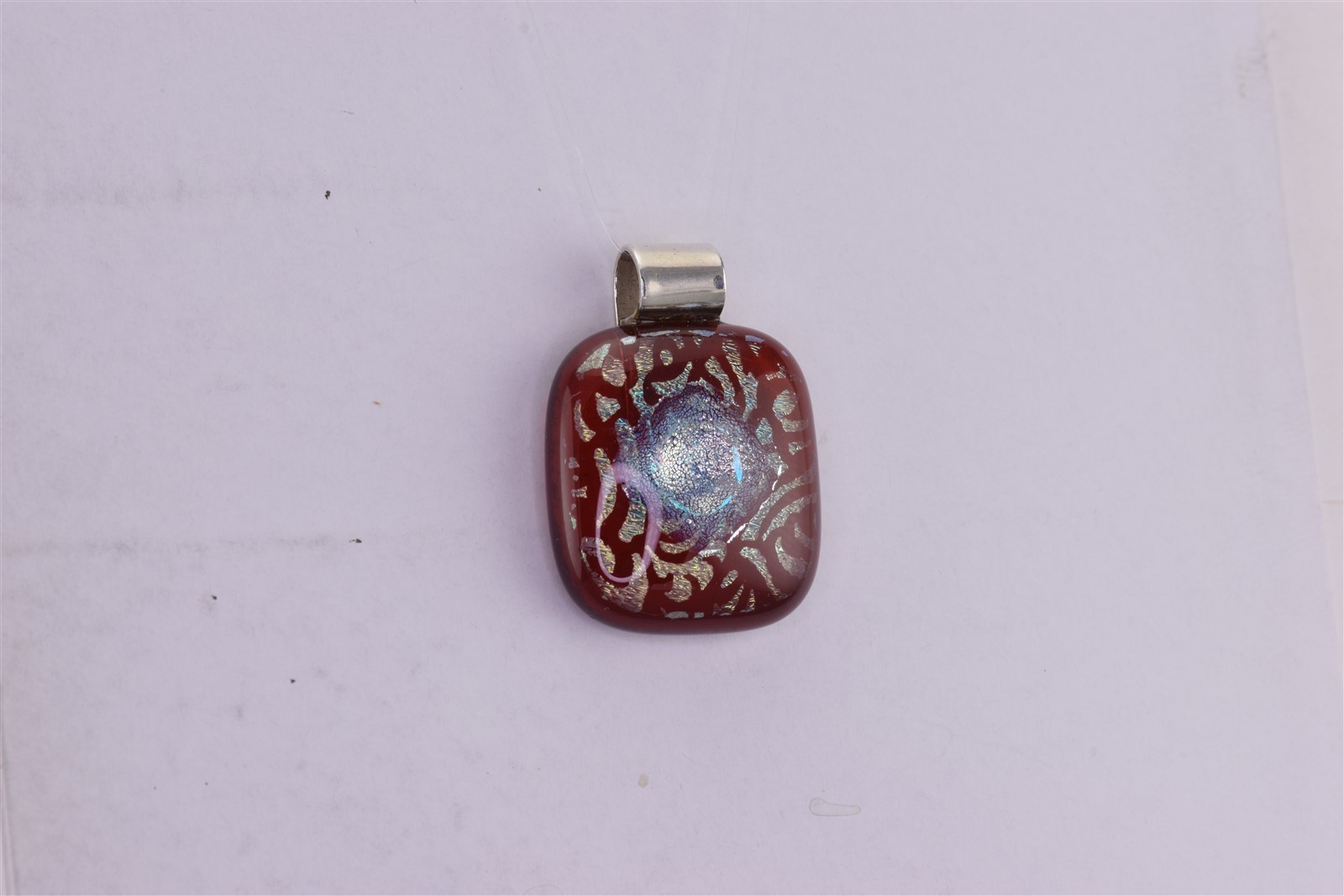 Sterling Silver 21mm x 18mm Foil Art Blown Glass Slider 925 Pendant