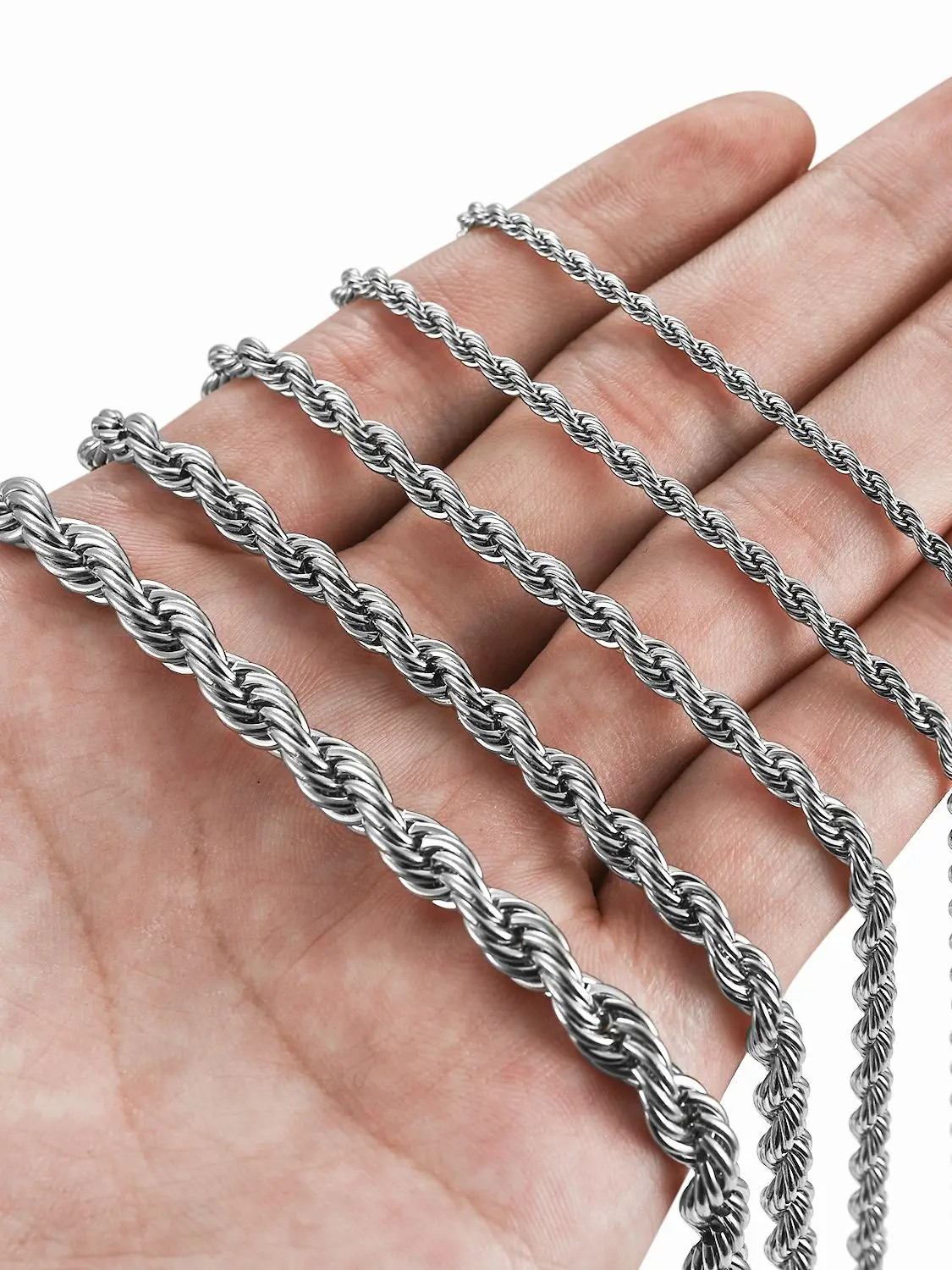 925 Sterling Solid Silver 4MM Twisted Rope Chain Necklace 16″ – 24″ Mens Womens