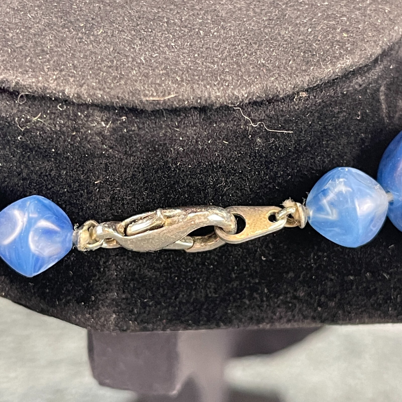 Blue Swirl Beaded Necklace Chunky Statement 18 Inch