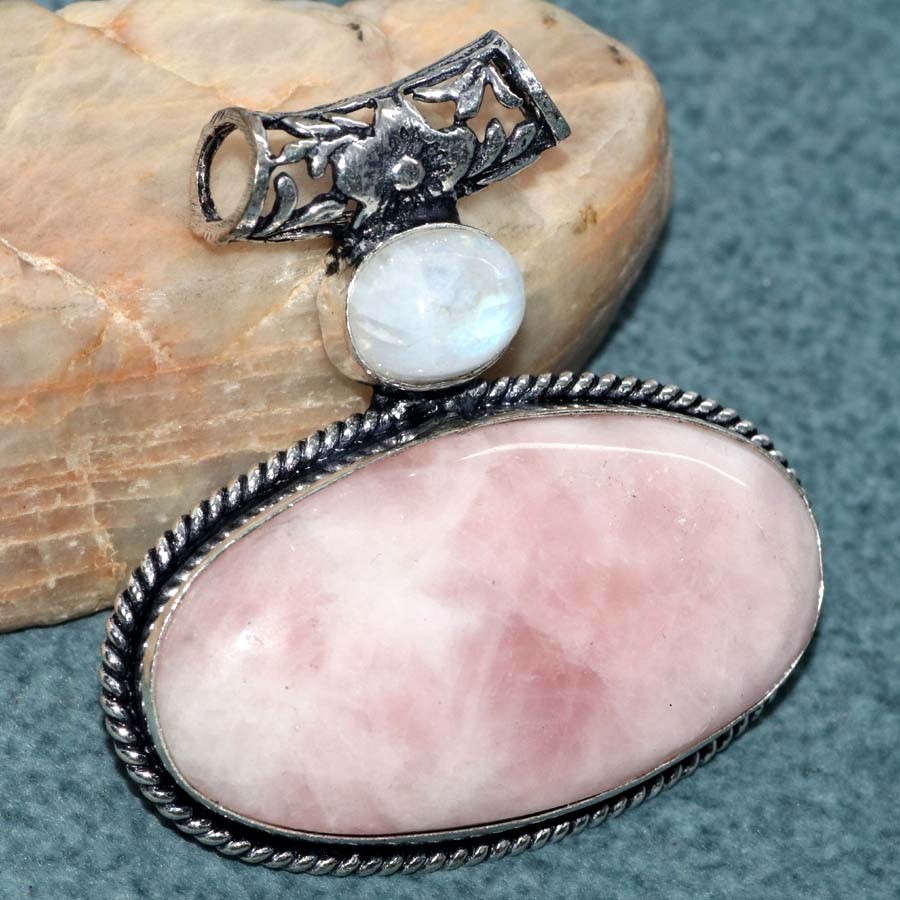Pretty Kunzite Rainbow Moonstone 925 Silver Plated Pendant 1.7″ Trendy GW