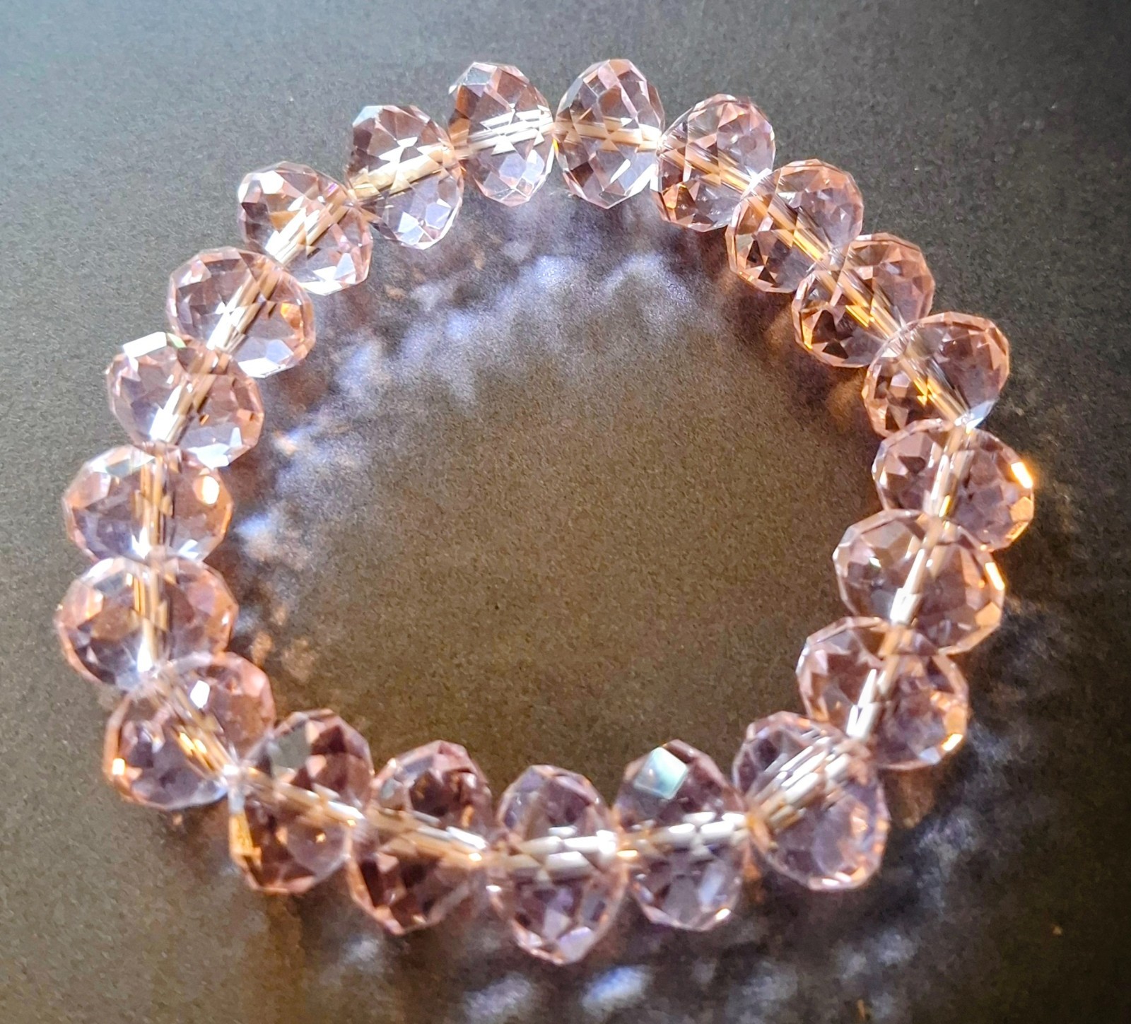 Vintage Jewelry Rondelle Faceted Pink Crystal Beads Stretch Elastic Bracelet