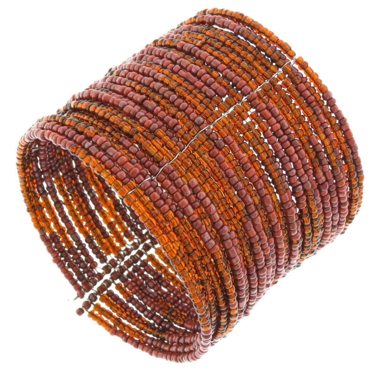 7″ Bohemian Handmade Beaded Memory Wire Cuff Bangle Bracelet, 9 Color Styles