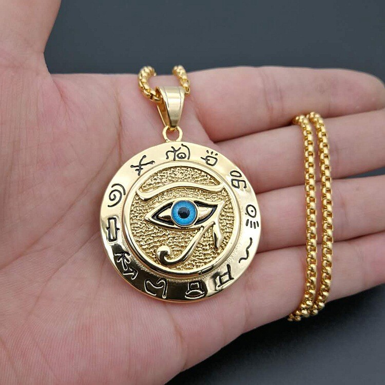 Egyptian Pharaoh Eye of Horus Ra Pendant Necklace Protection Jewelry Chain 24″