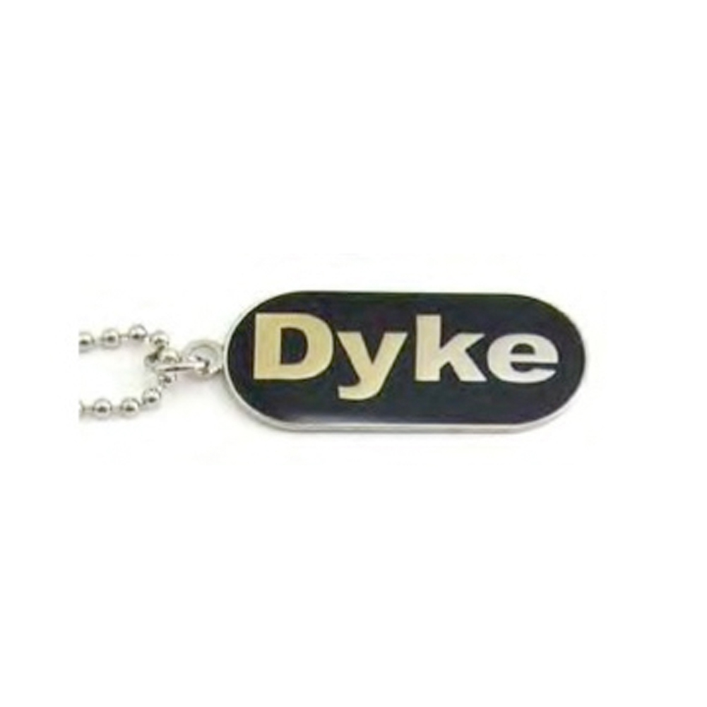 Pride Shack – “Dyke” Comical Lesbian Pride Black Dog Tag Necklace – LGBT Gay