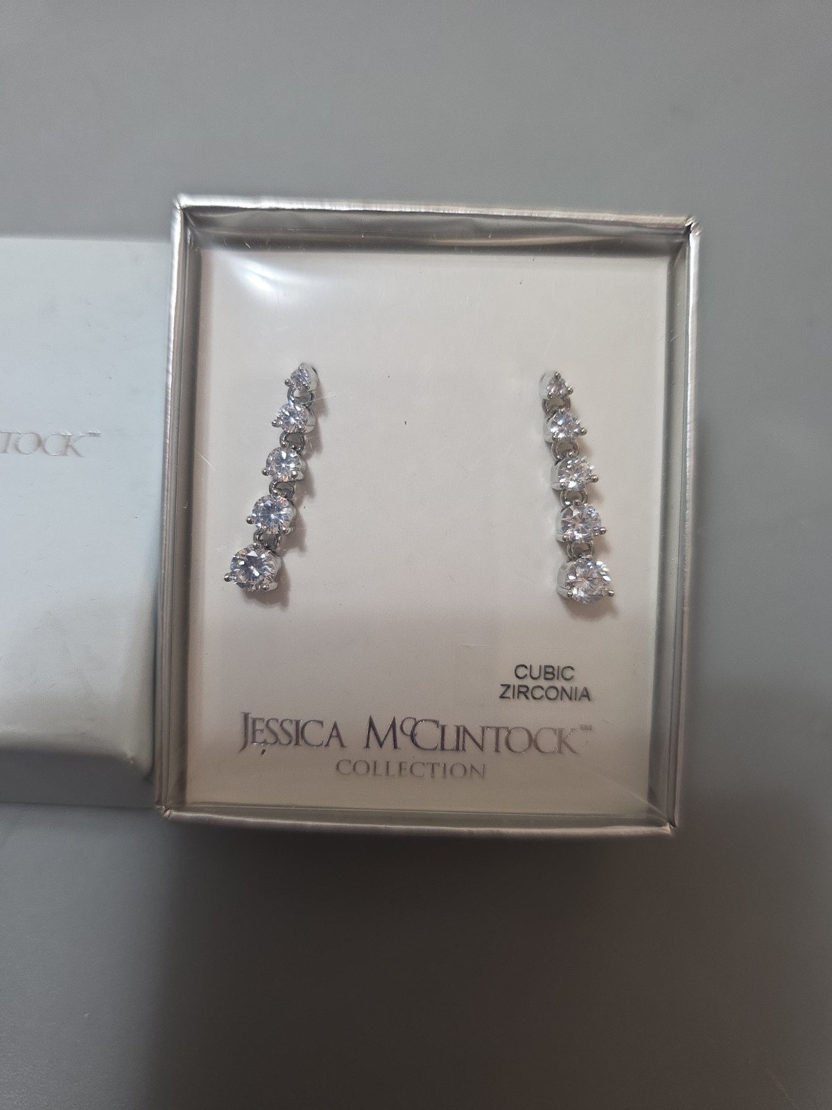 New 1990 Jessica Mc Clintock Cubic Zirconia Graduated 5 Stone Dangle Earrings…