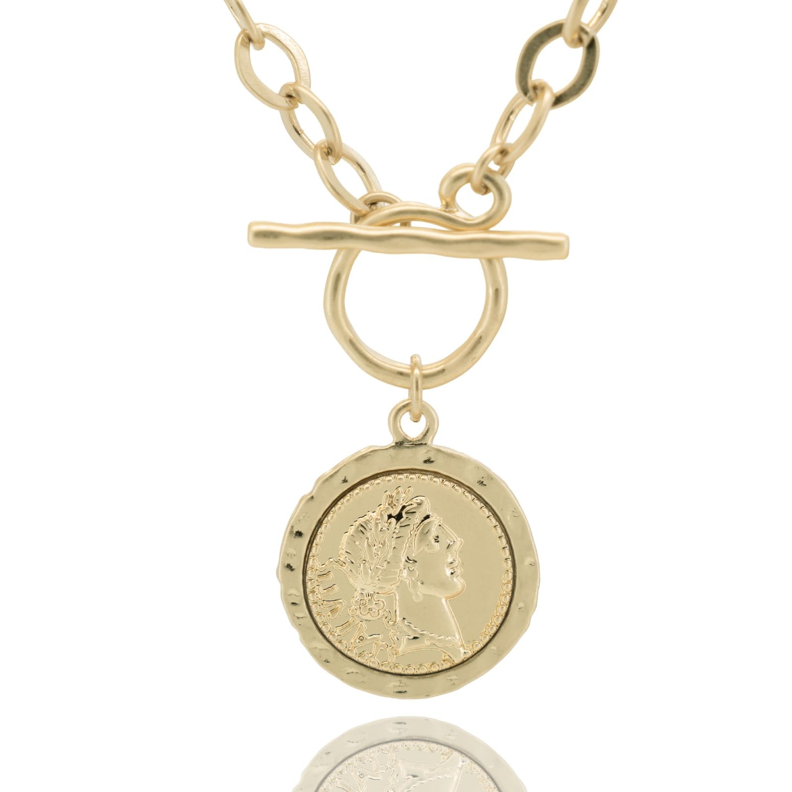 Husykam Chunky Coin Antique Gold Plated Thick Link Standard, Worn Gold-2