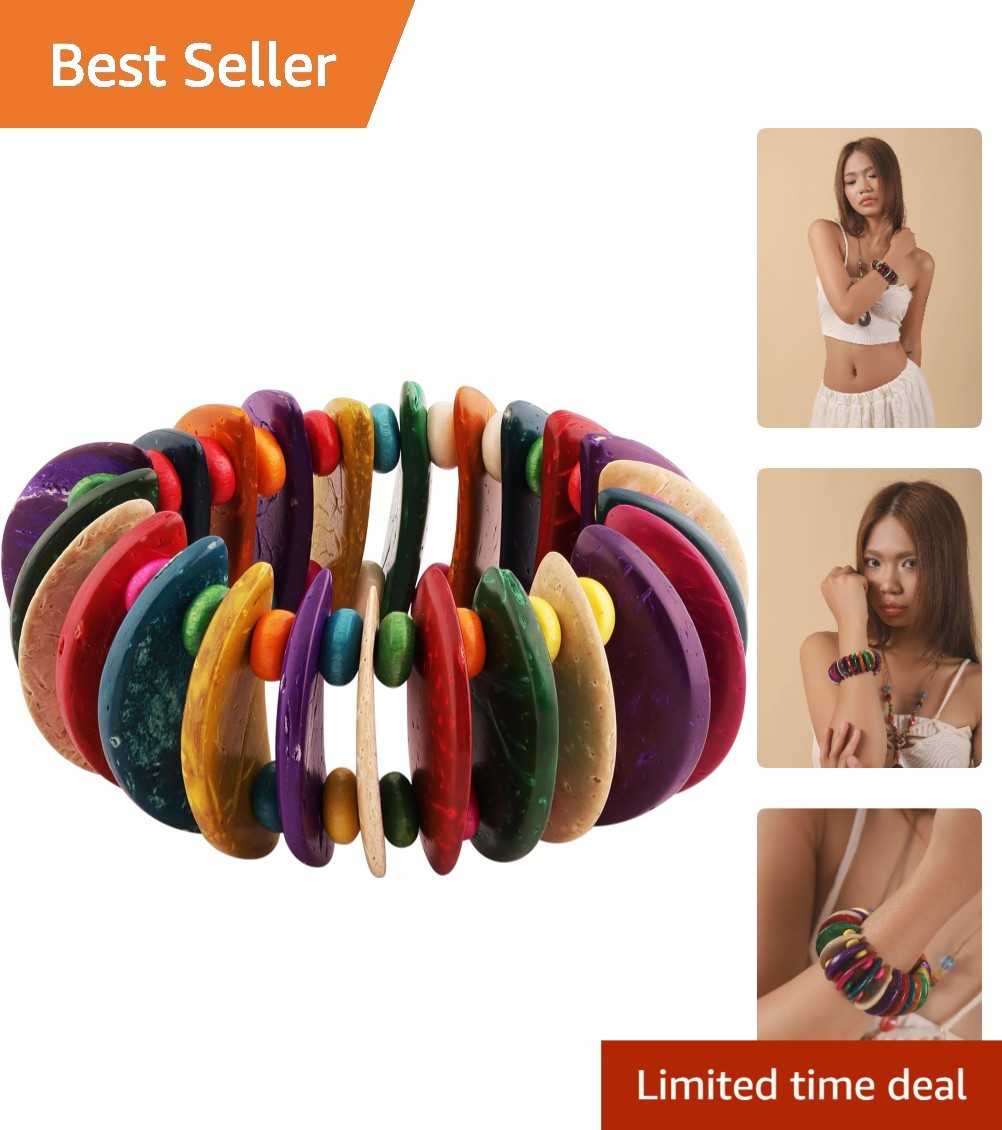 Boho Chunky Colorful Wooden Bead Stretch Bracelet – Handmade Statement Jewelry