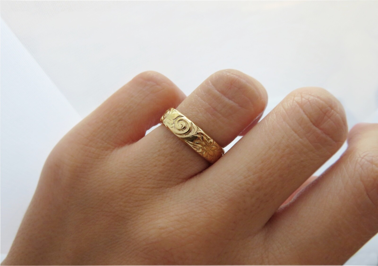 Thick Gold Ring, Gold Ring, Floral Ring, Vintage Ring, Wedding Band, Gold Floral