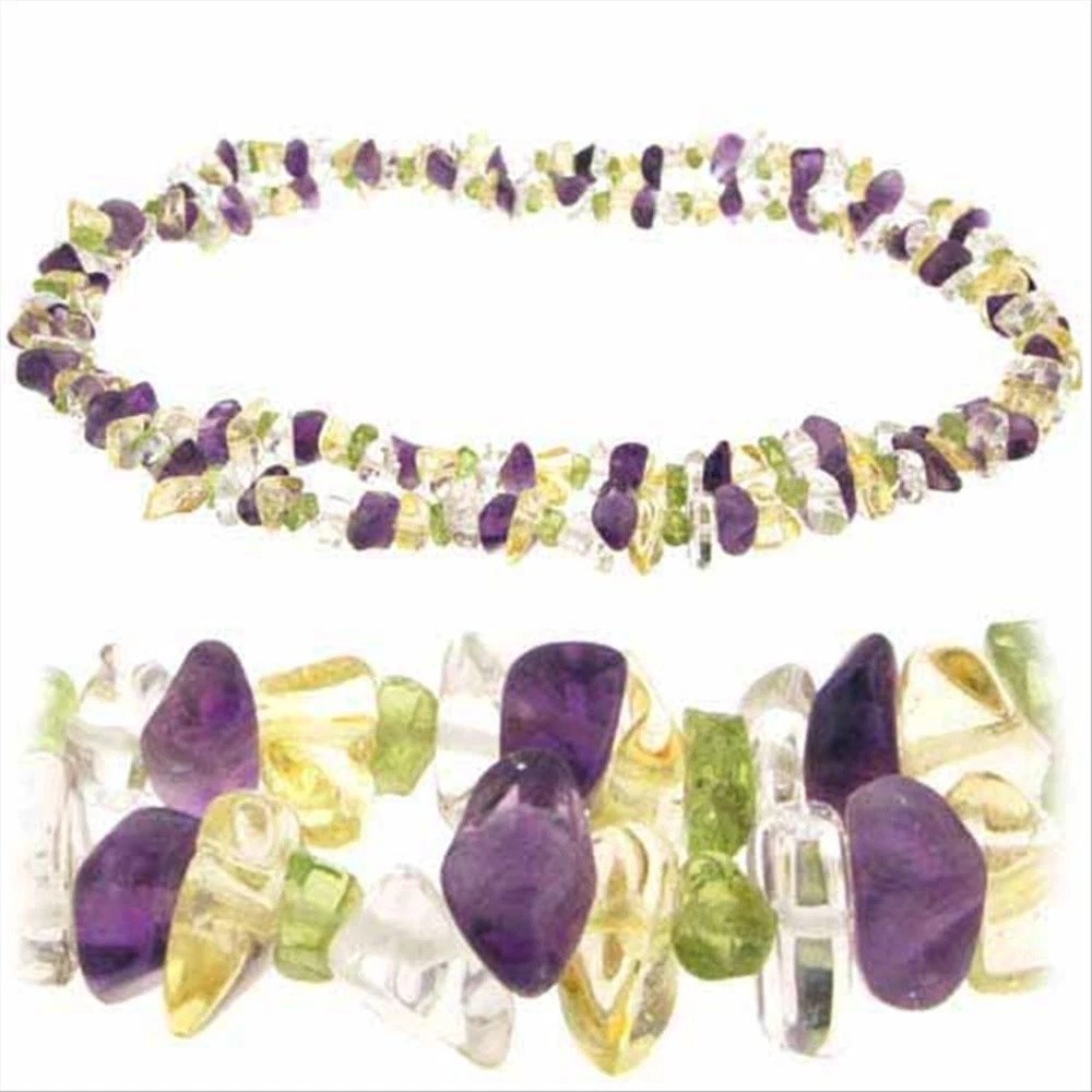 Genuine Semi precious Amethyst, Peridot, Citrine, and Crystal 32″ Chip Strand