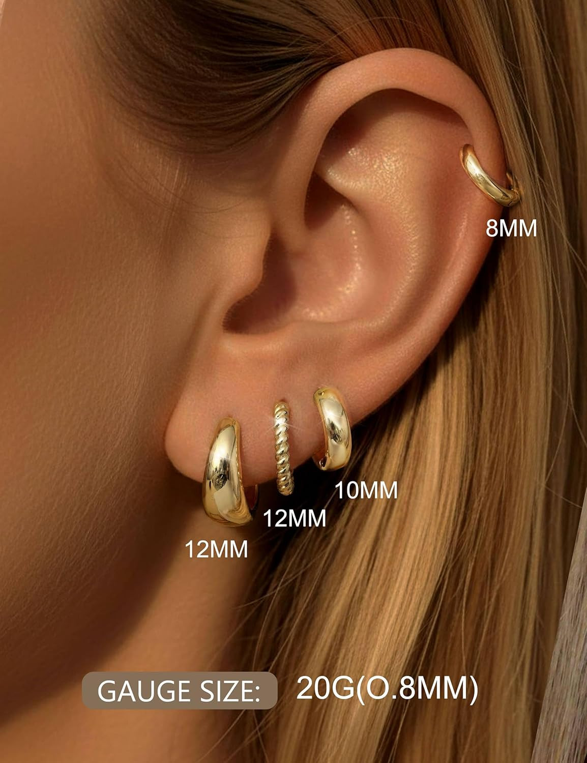 Small Gold Hoop Earrings for Women Trendy 14K Gold Plated Huggie Earring Stacks