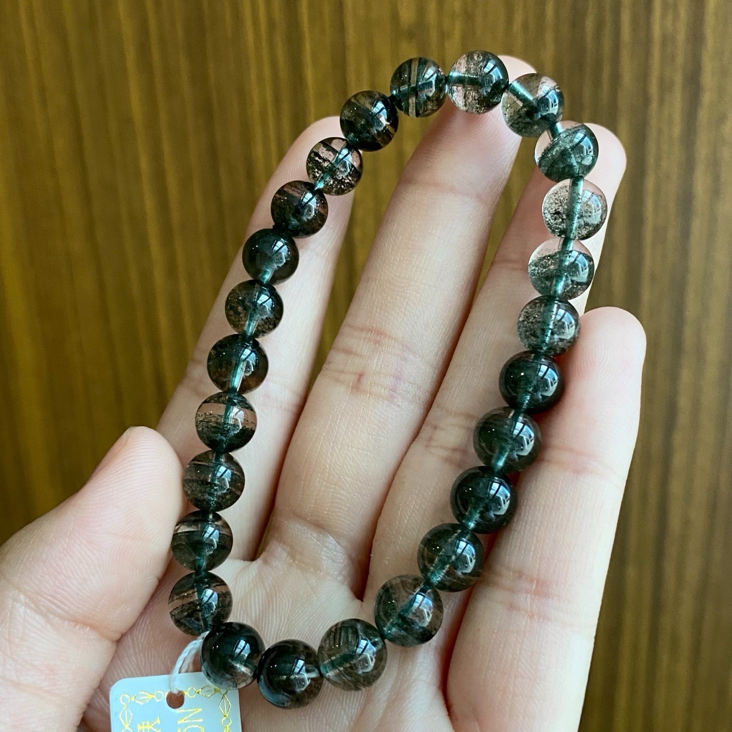 7.8mm Natural Green Phantom Quartz Bracelet healing Wealth Luck Crystal Jewelry