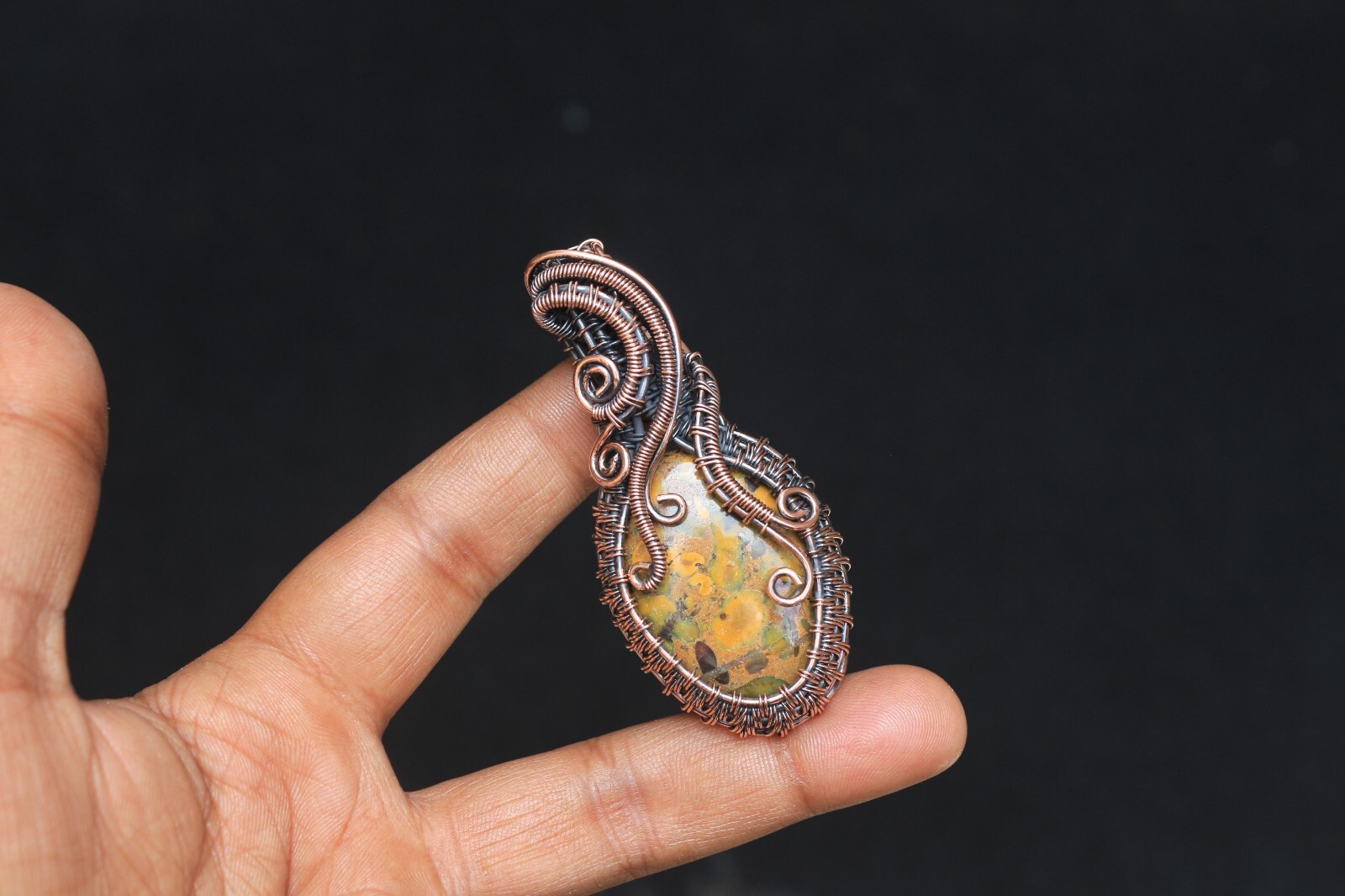 Fruit Jasper Gemstone Copper Wire Wrap Pendant Jewelry Gift For Her NK674