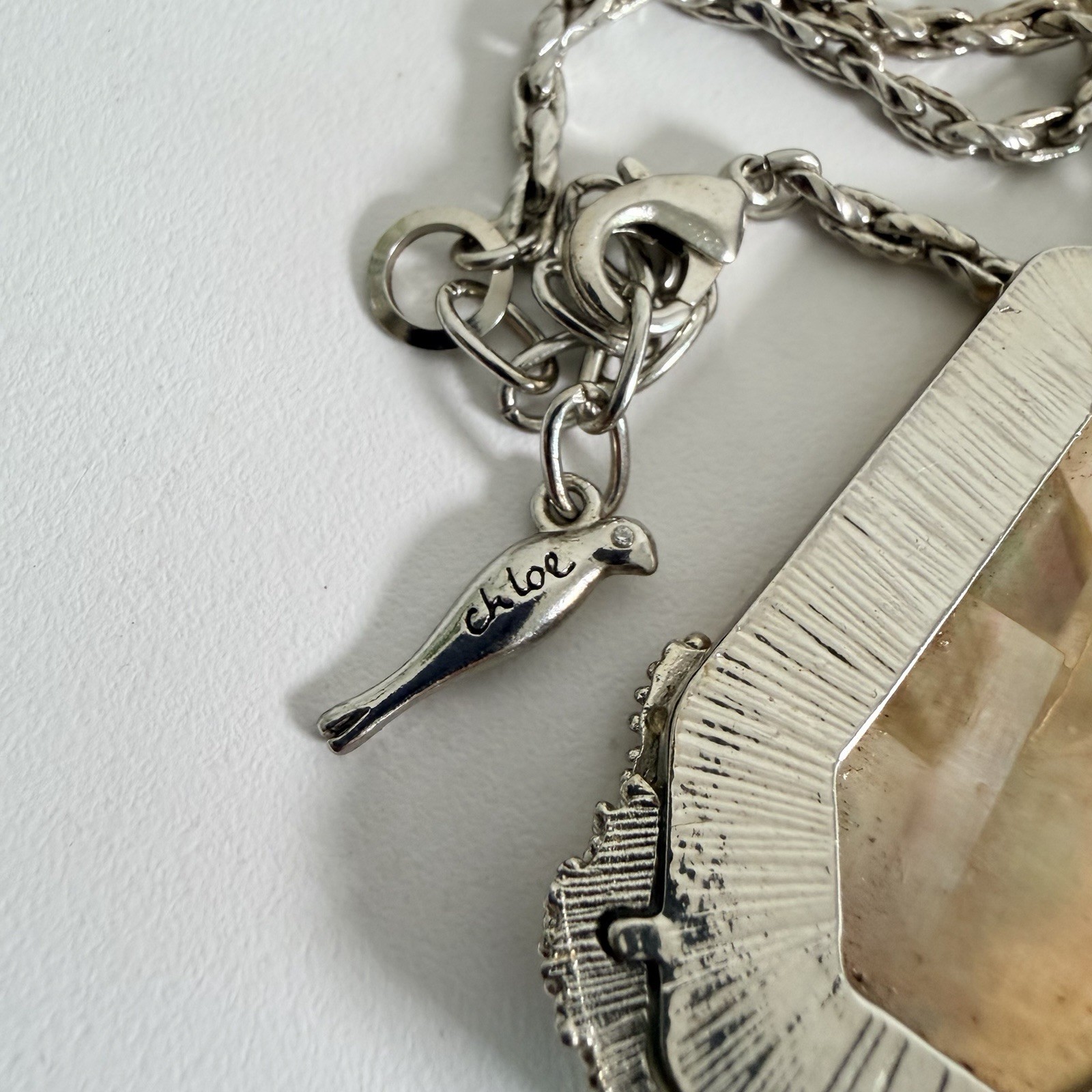 CHLOE ISABEL long chain pendant gold brown stone with silver toned necklace