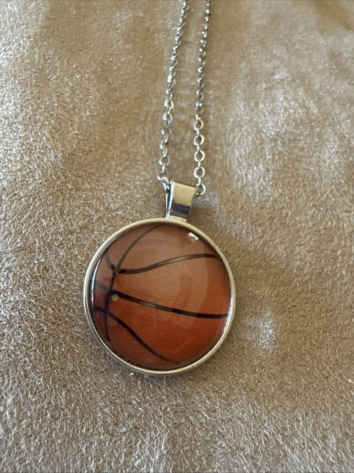 Love This Sports Themed Glass Basketball Carbochon Pendant Necklace