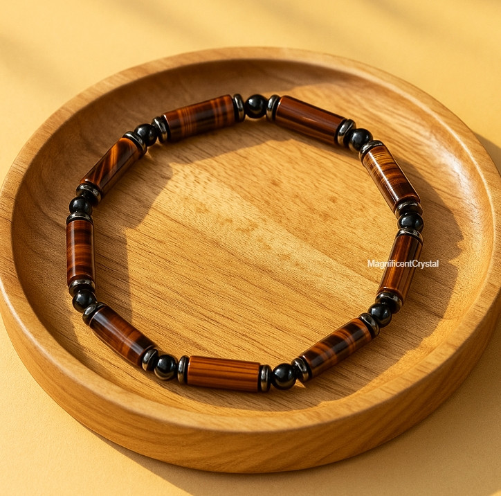 Tiger Eye Cylinder Hematite Men’s Bracelet Career Success Spiritual Men Jewelry