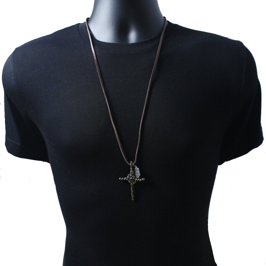 Cross Gothic Retro Style Pendant with 30″ Brown Necklace for Women Kids Men