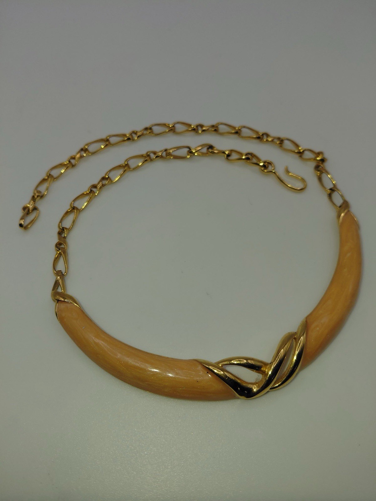 Monet Signed GoldTone Cable Chain Necklace Peach Enamel