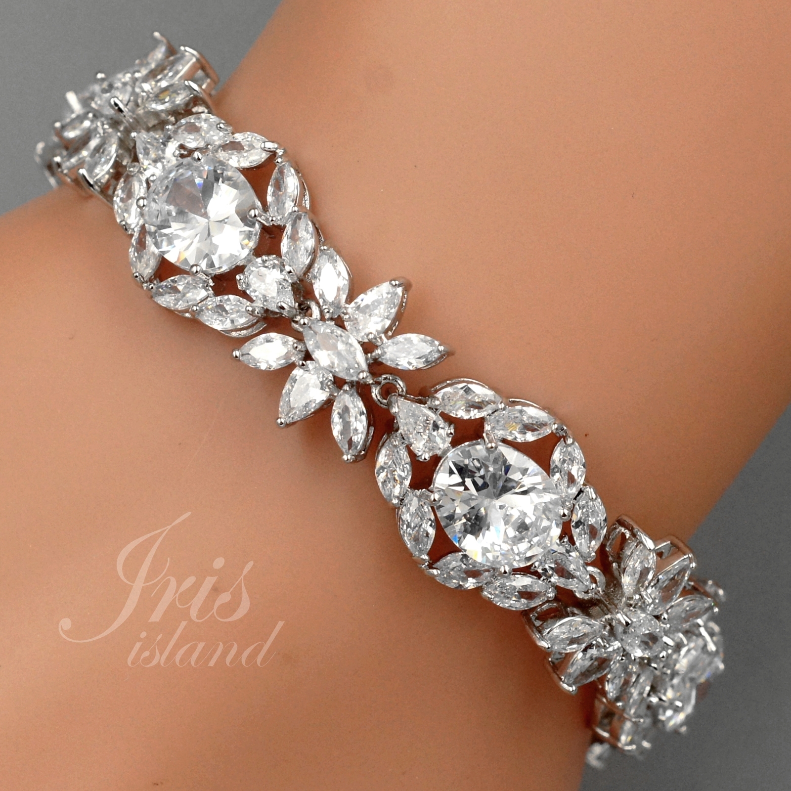 7.25 In White Gold Plated Clear Cubic Zirconia Wedding Bridal Tennis Bracelet 16