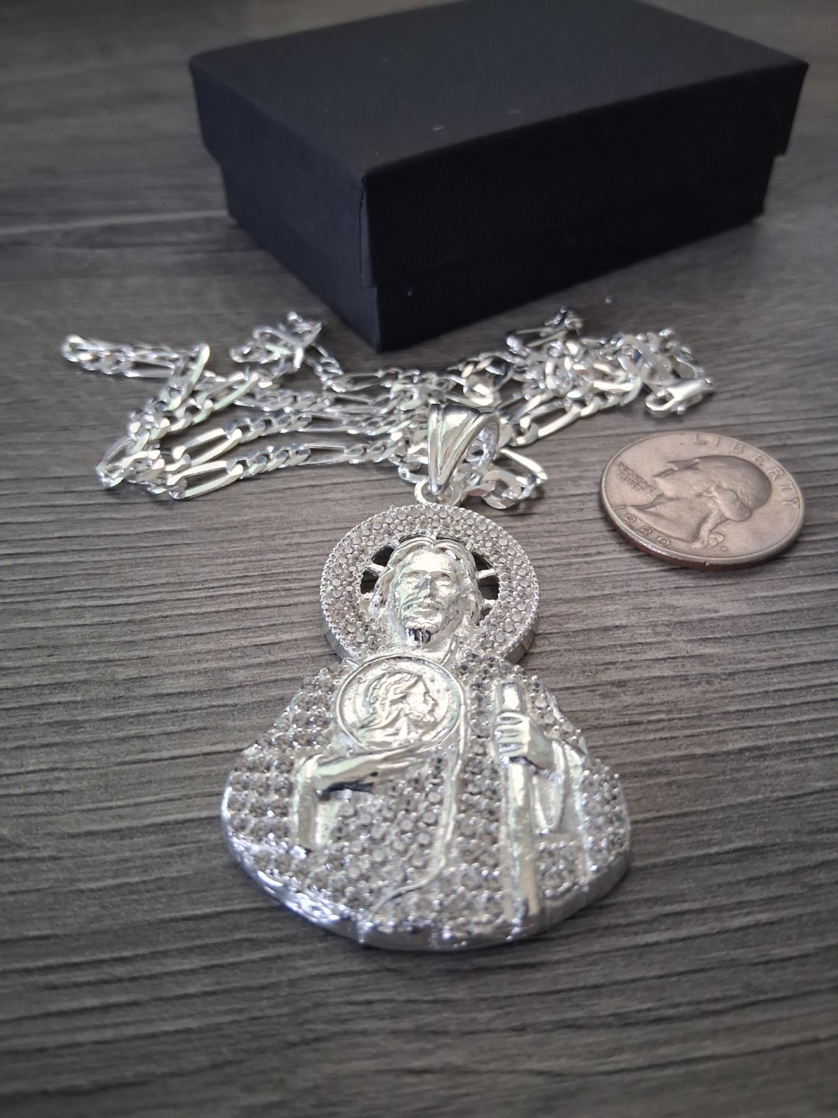 cadena y san judas c/zirconia plata 925 /silver chain & st jude 24″ 4.9mm long.