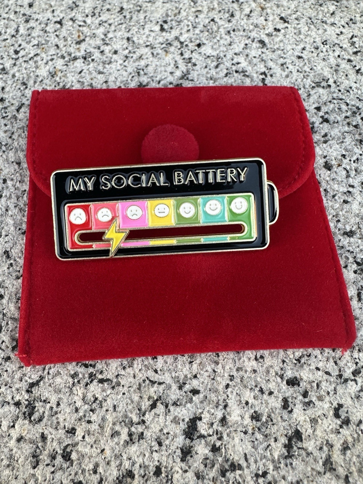 My Social Battery Pin ~ Black & Gold Enamel with Moveable Hand | Gift Edition
