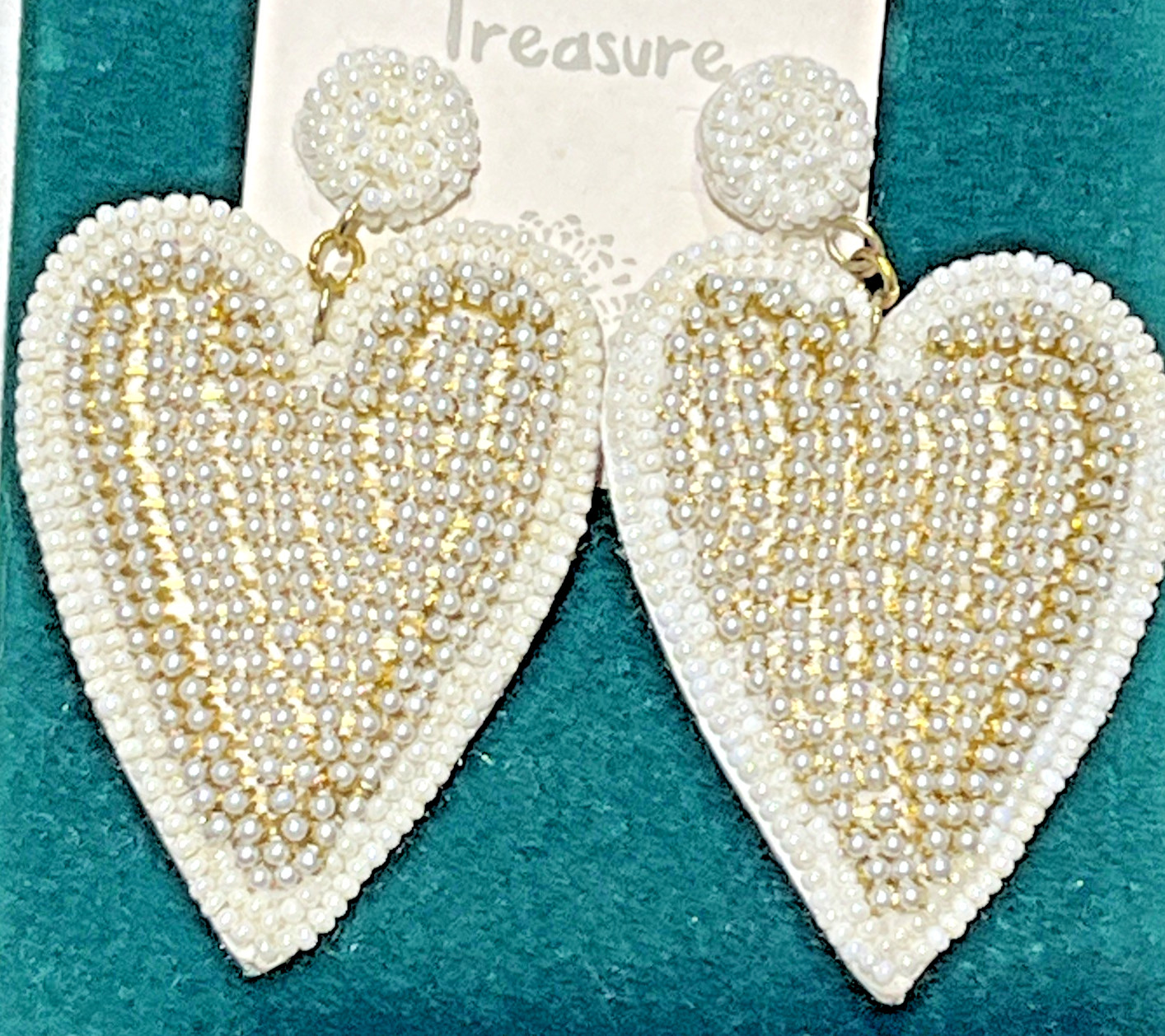 New Beaded Sea Beads Ivory Heart Pierced Earrings Wedding Shower Love Valentines