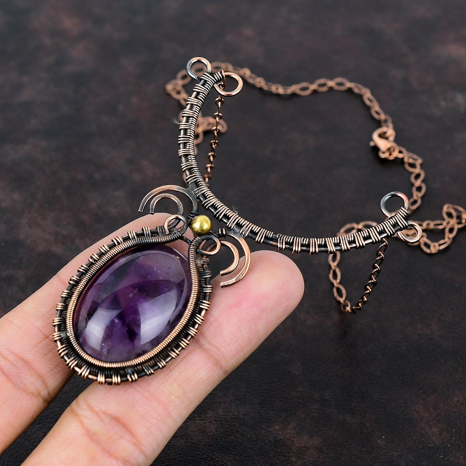 Star Amethyst Wire Wrapped Adjustable Handcrafted Copper Ethnic Gift 18.0″