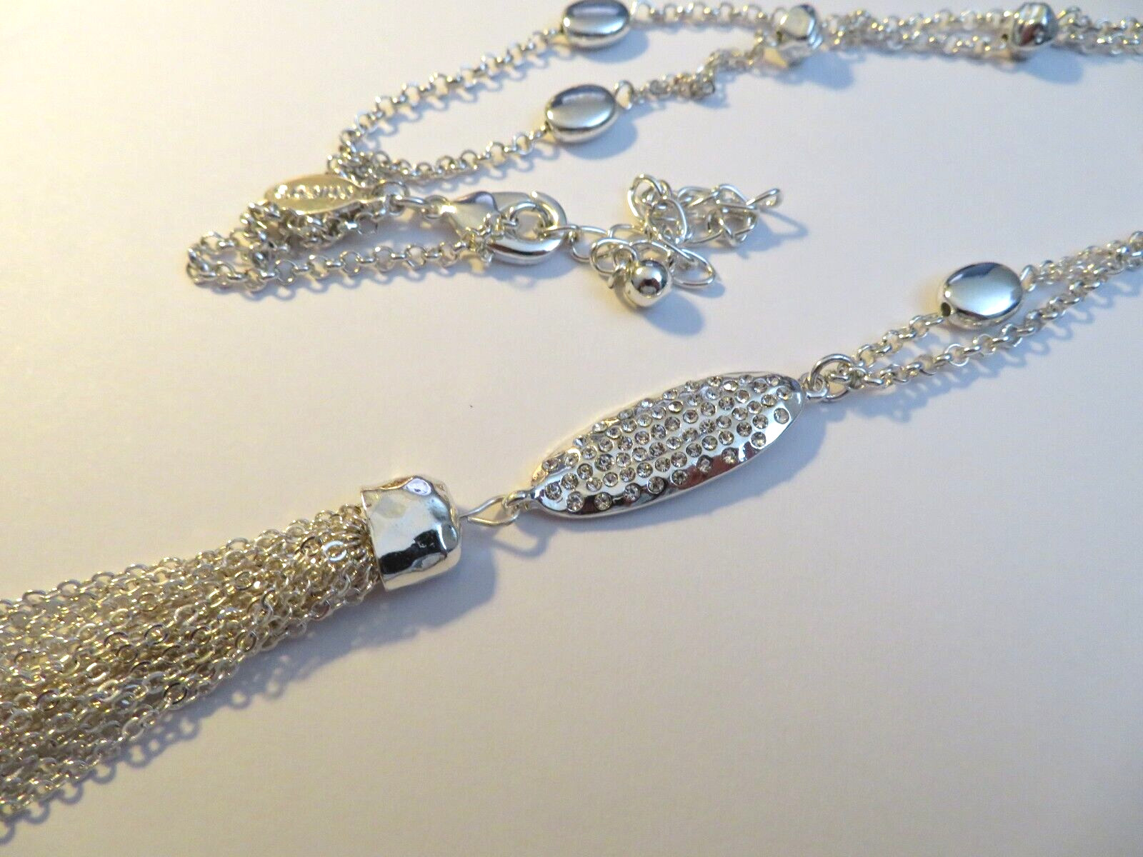 CHICOS SILVER TASSEL NECKLACE 30-34″