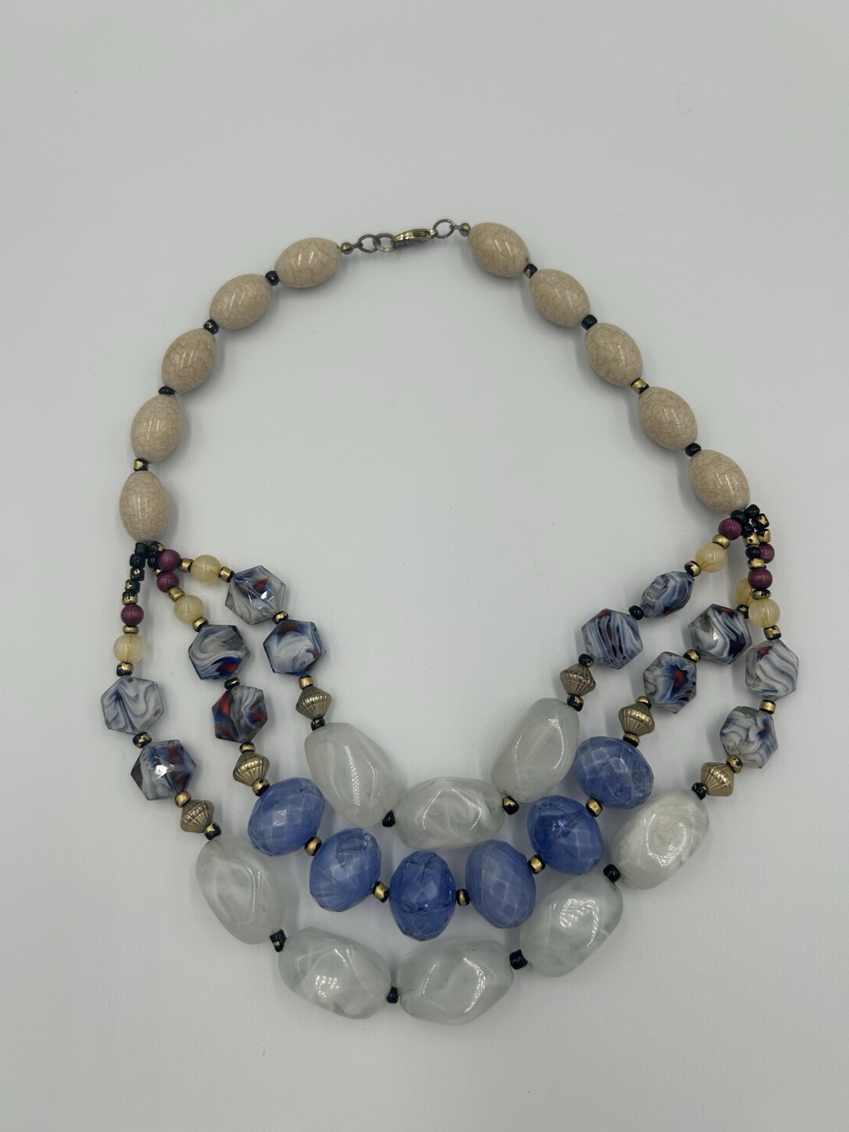 Talbots Dark & Light Blue Glass Beaded Cha Cha 20” Necklace Gold Tone Chain