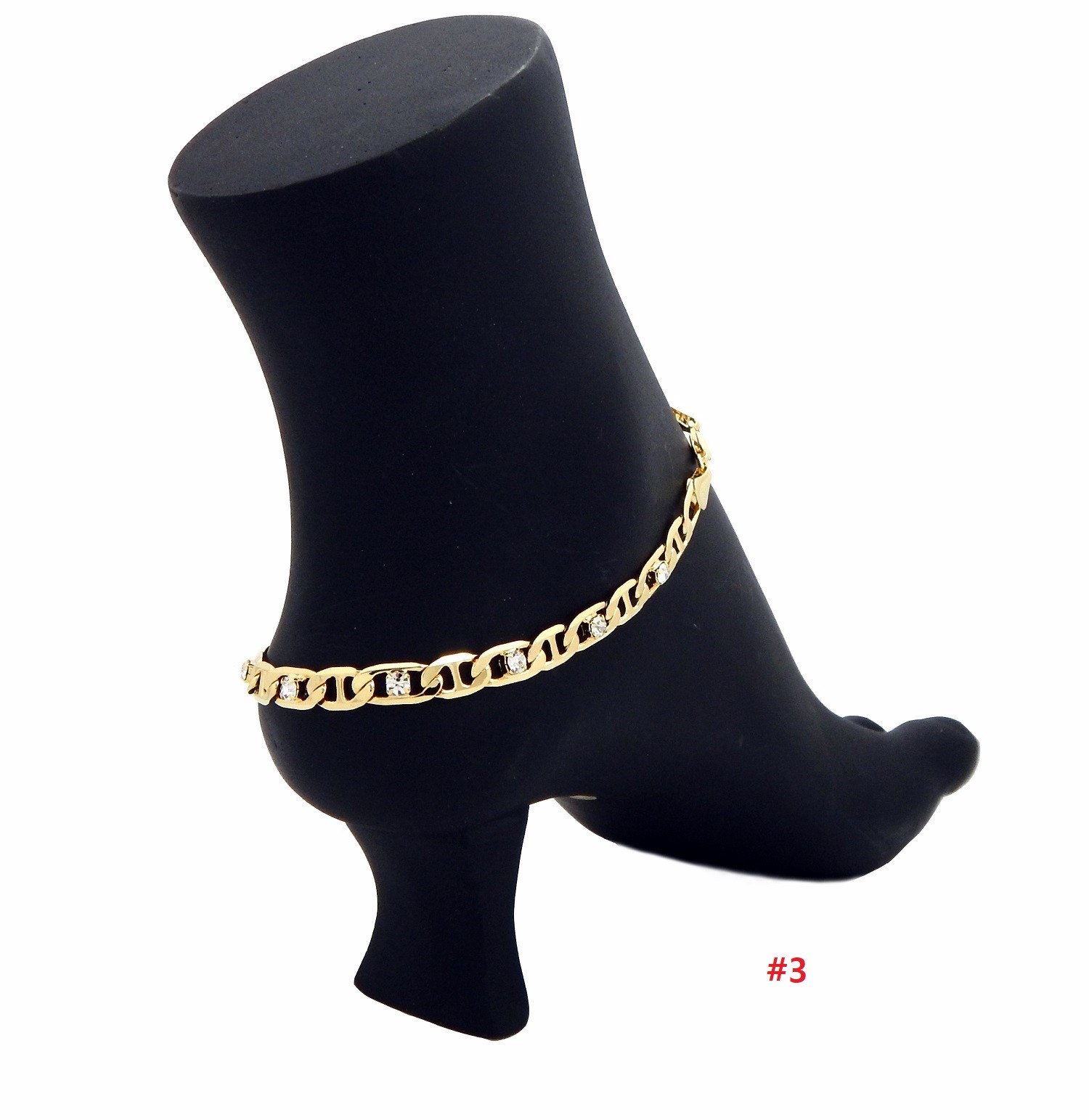 10″ MARINER ANCHOR CUBAN LINK CHAIN STONE ANKLET BRACELET 14K ITALY GOLD PLATED