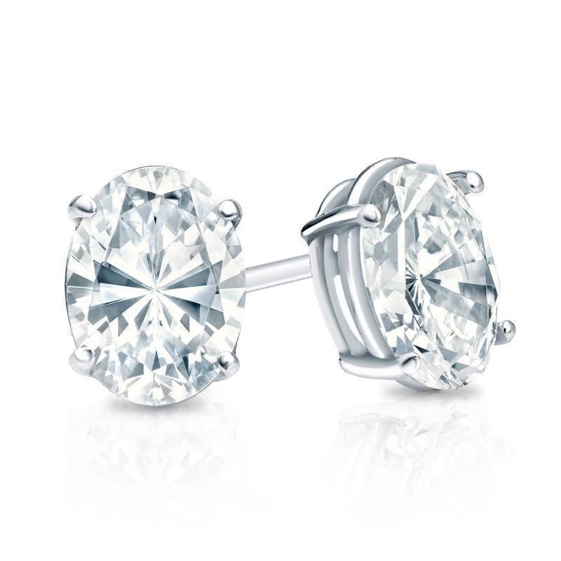 Solid Silver 1 Ct Oval Simulated Diamond Stud 14K Gold Plated Women Men Earrings