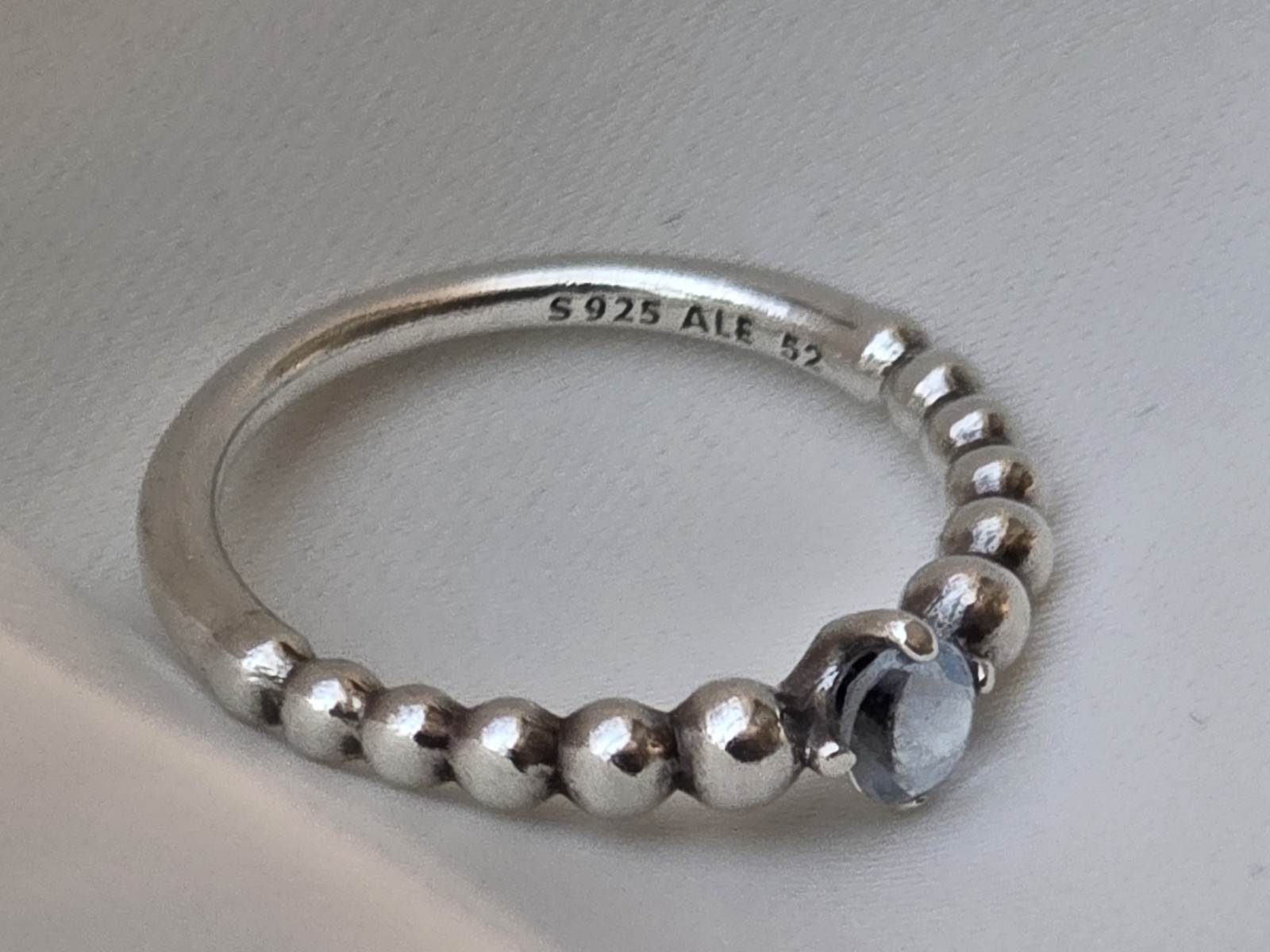Pandora 925 ALE Sterling Silver Aqua Blue Beaded Stacker Ring Size 6 EU 52