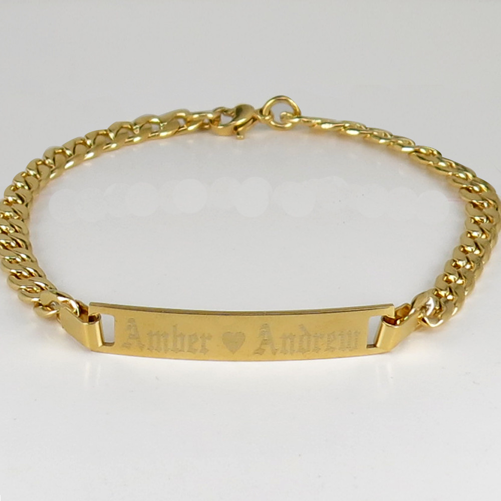 Personalized Gold Bar Bracelet Roman Numeral/Name Bar for Men and Women