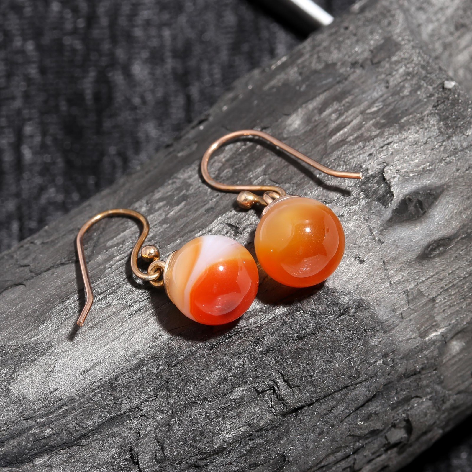 Natural Botswana Agate Ball Dangle Earrings Rose Gold Fill Solid Silver Jewelry