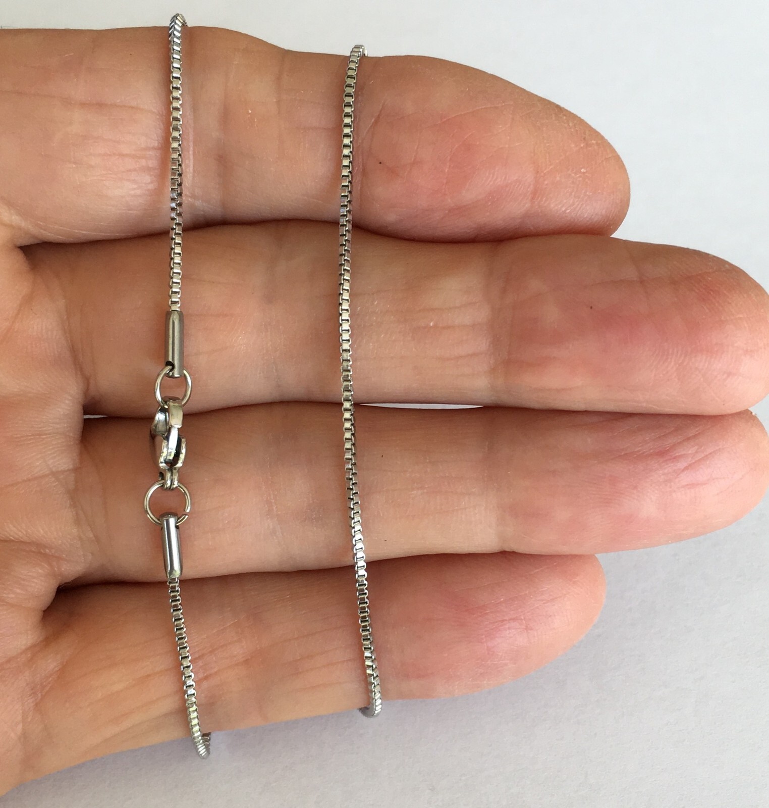 Stainless Steel 1.2mm Box Chain 316L size choice 16, 18, 20, 24″