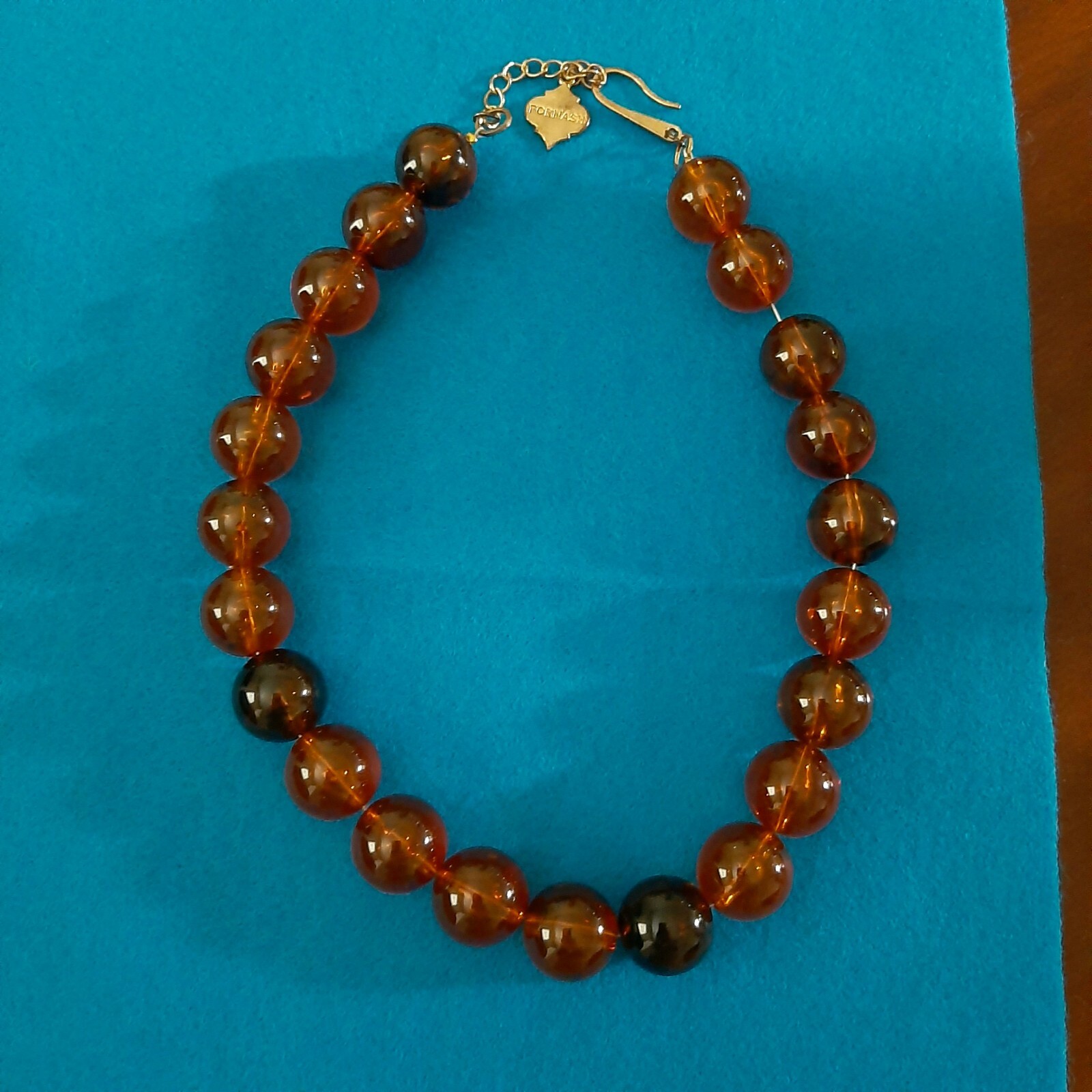 Fornash Necklace Light Brown & 2 black / or dark Brown glass beads see pic