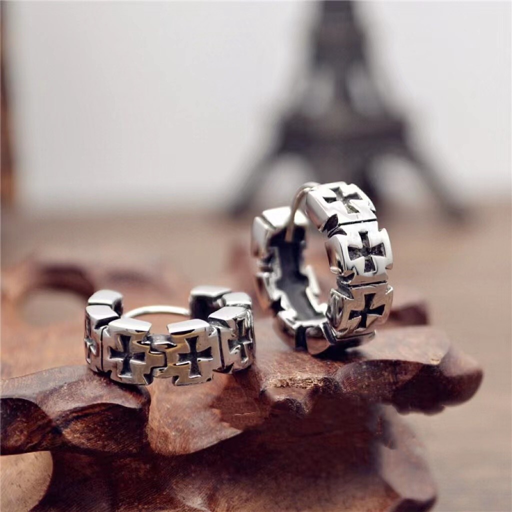 Silver Cross Huggie Hoop Earrings Stainless Steel Christian Jewelry Gift
