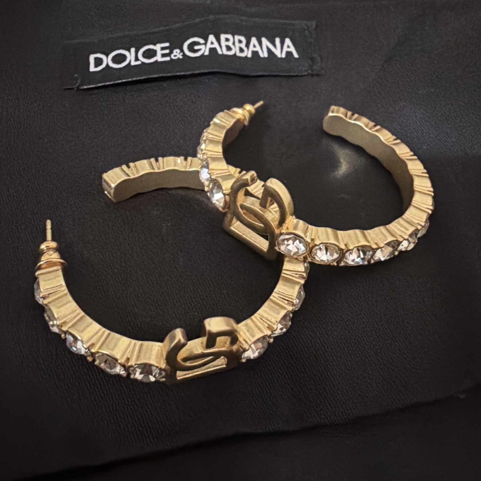 Dolce And Gabbana rhinestone Earrings Gold Tone with a dust bag