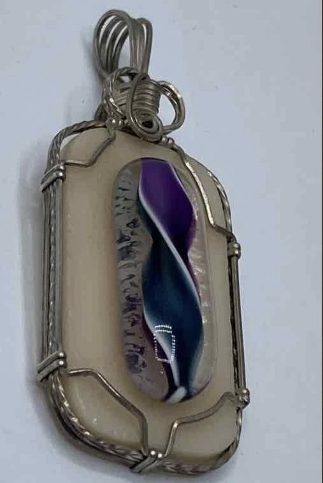 Sterling Silver Artisan Fused Glass Pendant | Handmade Wire Wrapped Stone