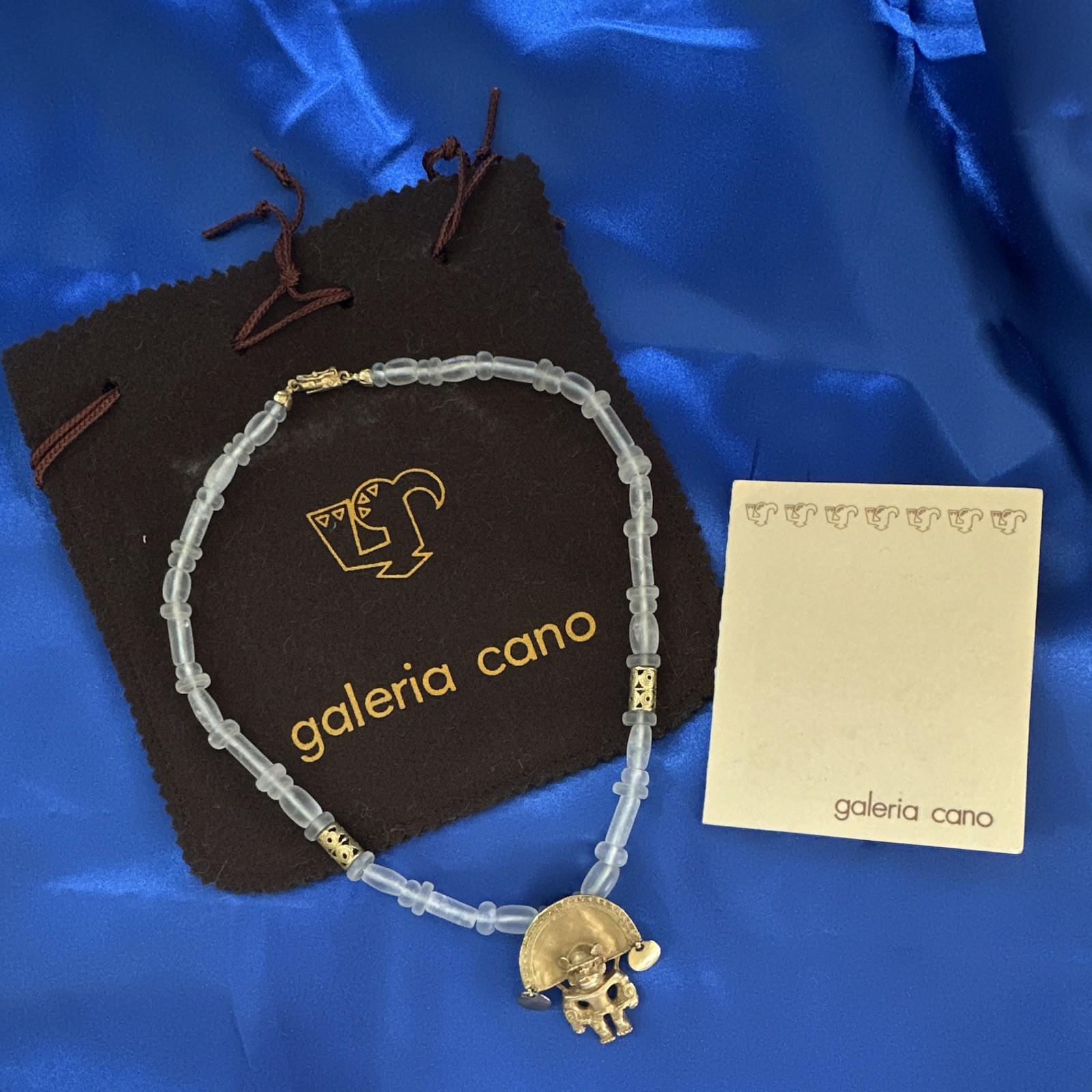 Vintage Galeria Cano Tairona Pre-Columbian Plated Bronze and Bead Necklace