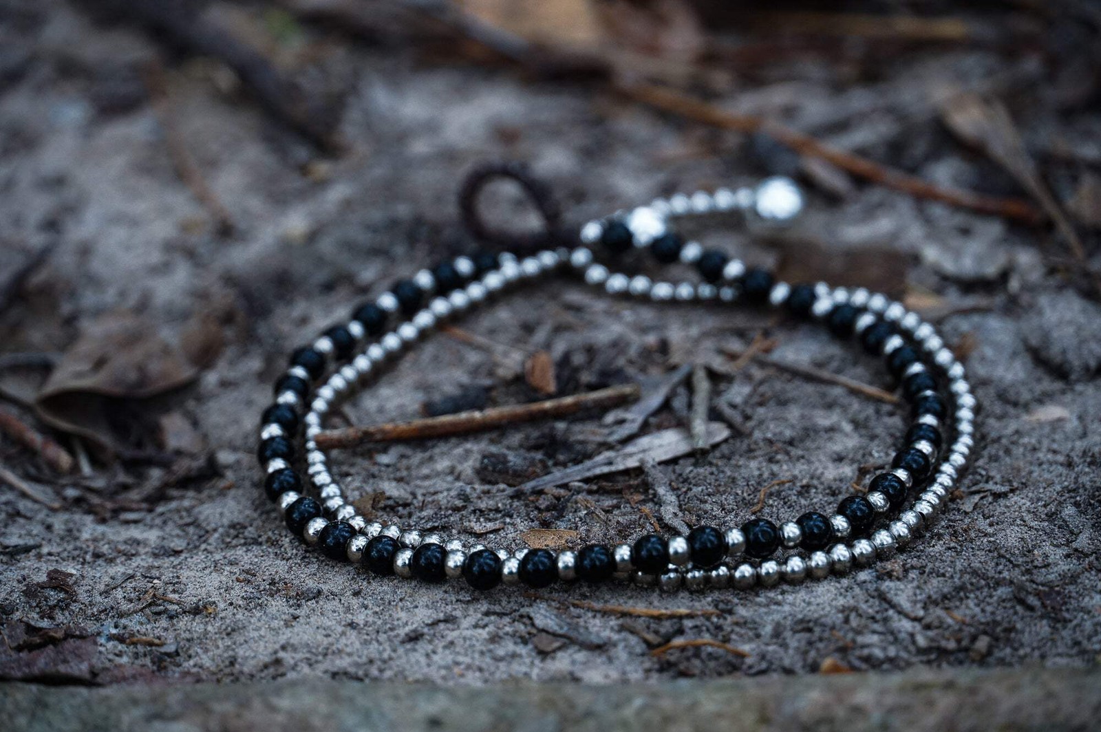 Black Boho Dual Band Silver Anklet For Women Adjustable