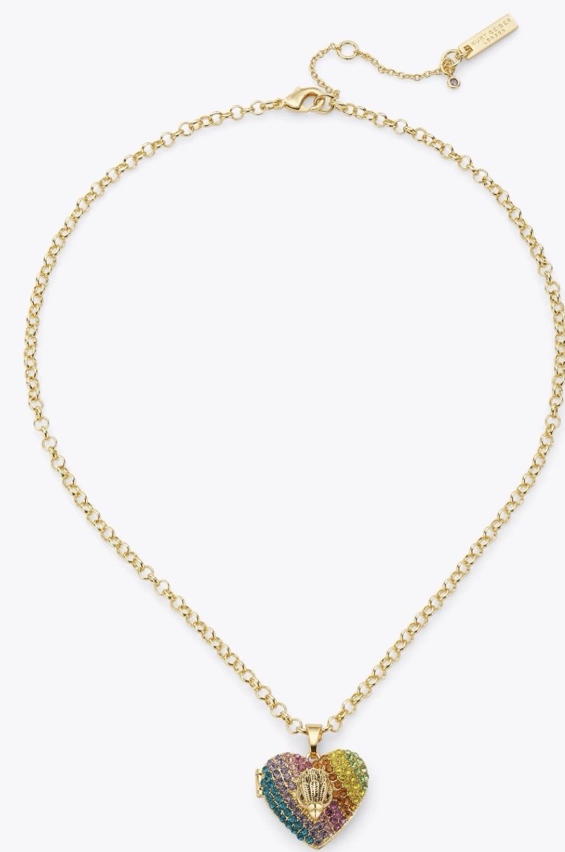 KURT GEIGER LONDON GOLD TONE RAINBOW EAGLE HEAD HEART LOCKET NECKLACE 16”+2” NWT