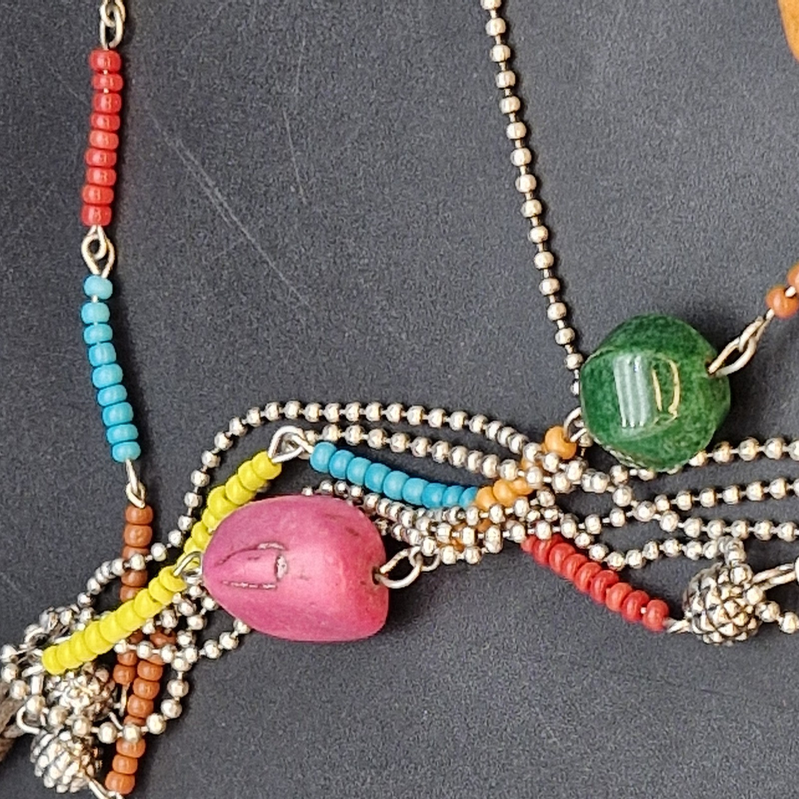 Treska Beaded Layered Statement Necklace Eclectic Colorful Stones Glass Boho NWT