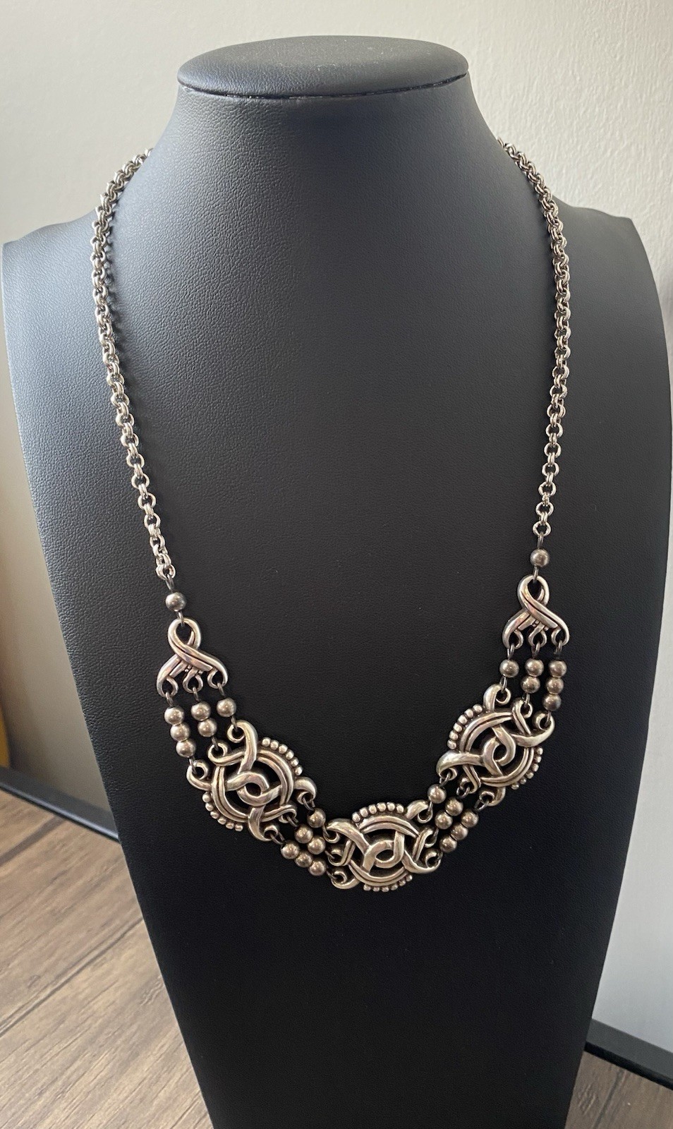 Brighton Rosarita Bib Choker Necklace Ornate Scrollwork Openwork Silver Tone 20”