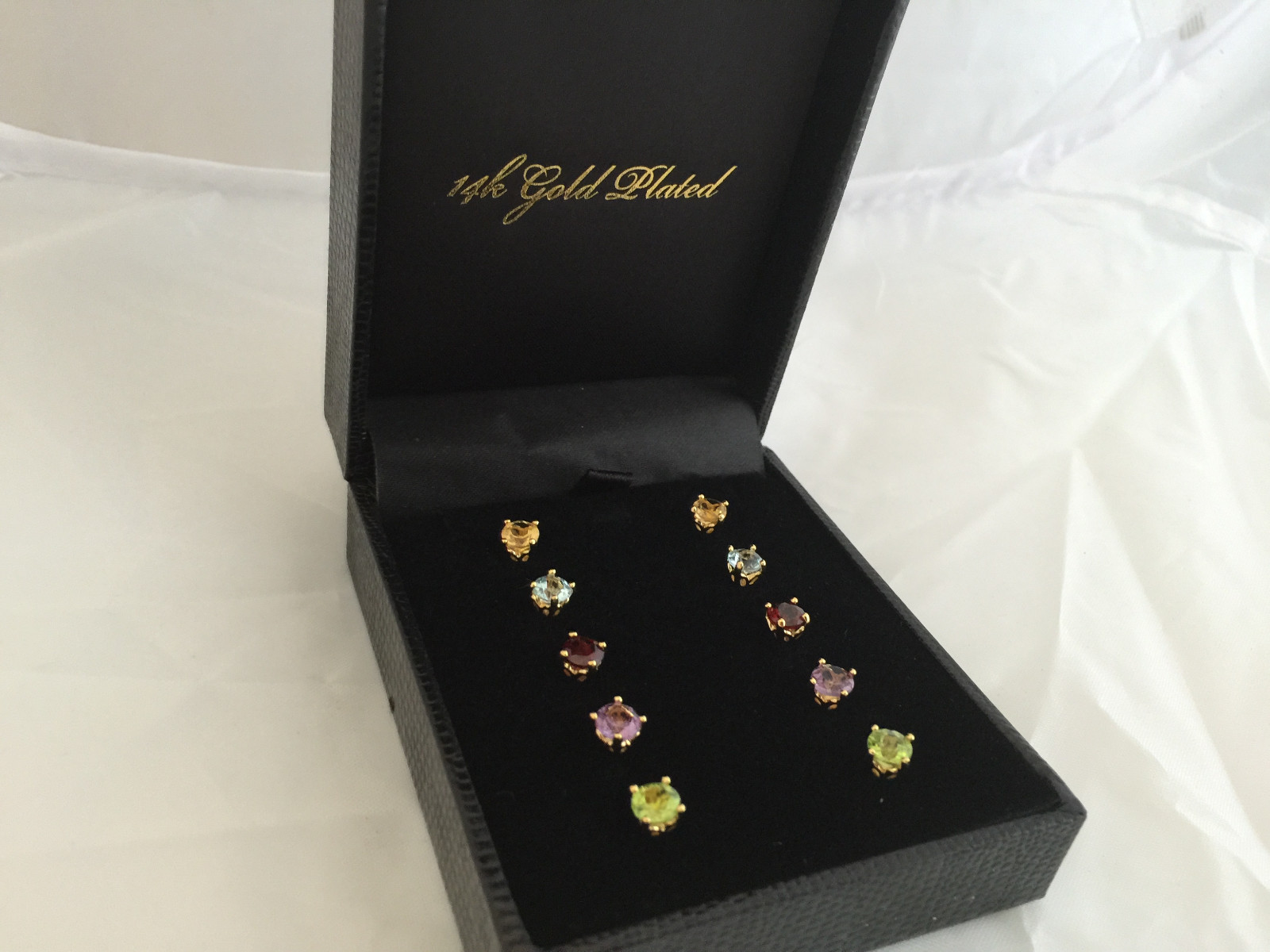 New 5 pairs stud earrings simulated stones gold plated multi color gift boxed