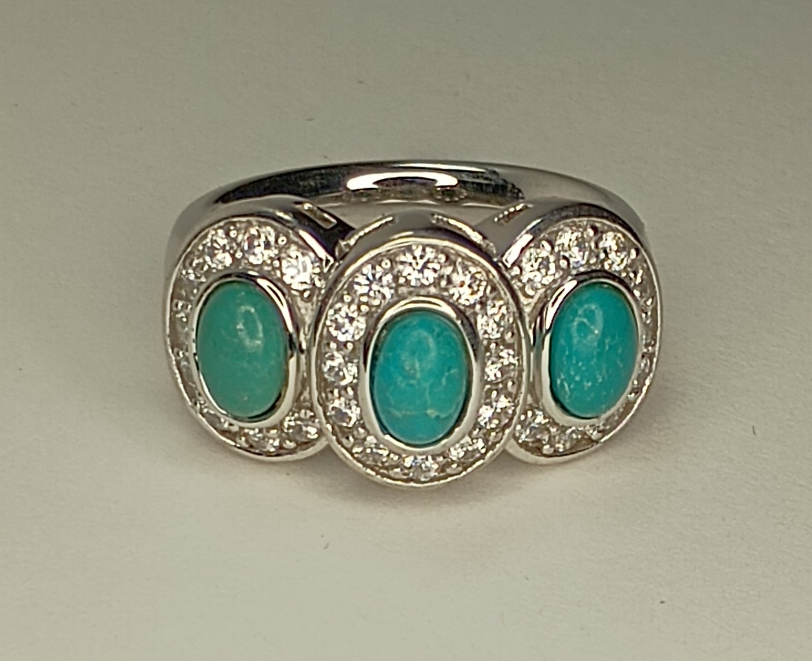 Vintage Joseph Esposito (ESPO) 925, Triple Halo Turquoise & CZ Ring, Sz 7